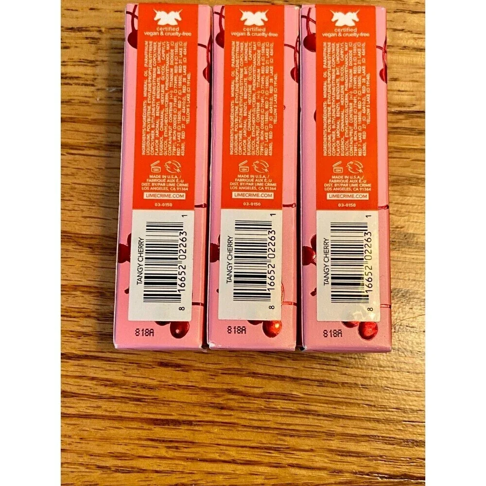 (3) Lime Crime Wet Cherry Lip Gloss TANGY CHERRY Full Size NEW SET Lot 3 Orange